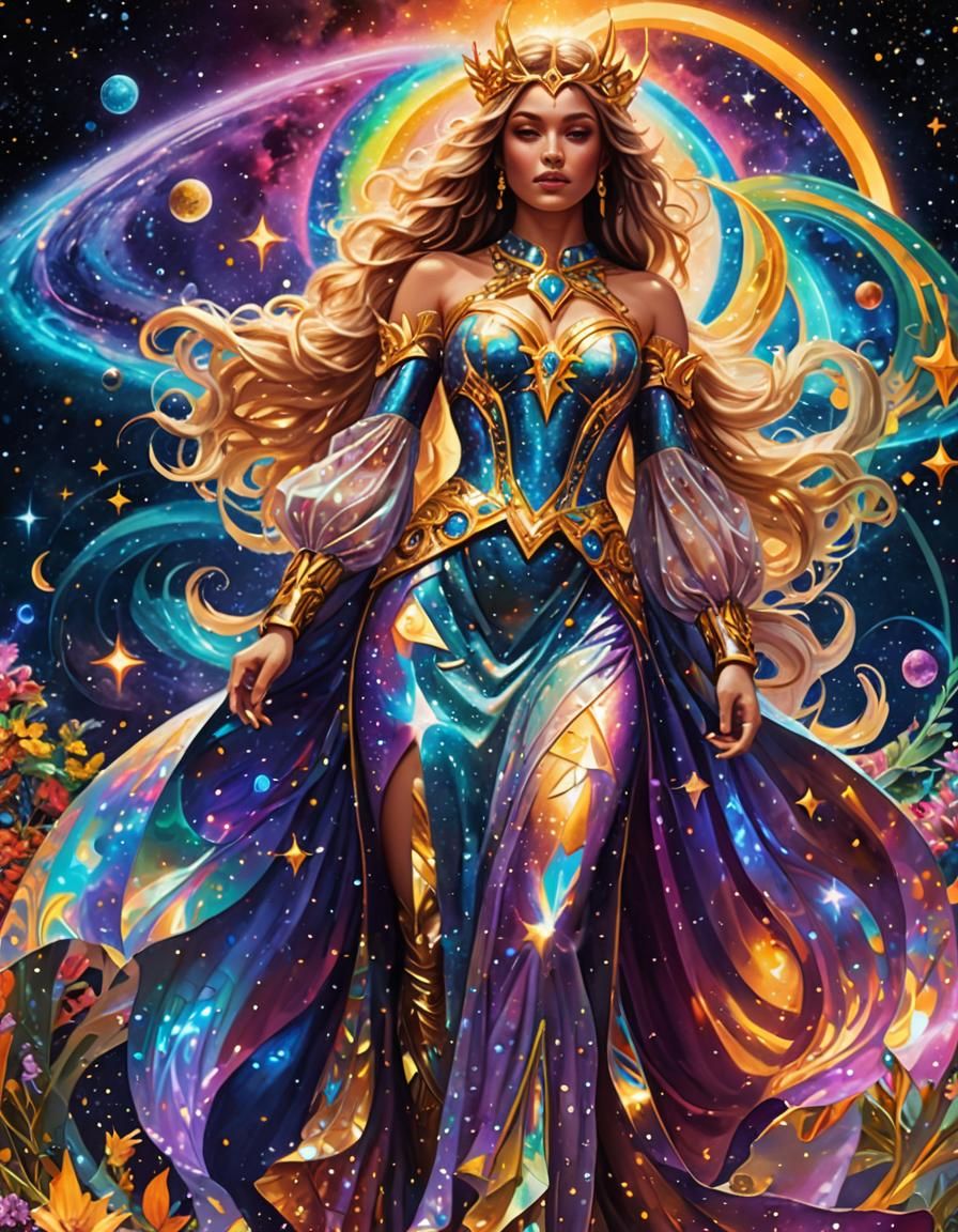 Chimera Girl in Holographic Astral Illustration Style