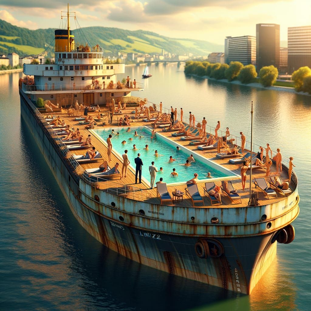 Danube Cargo Ship Pool Party in Austria