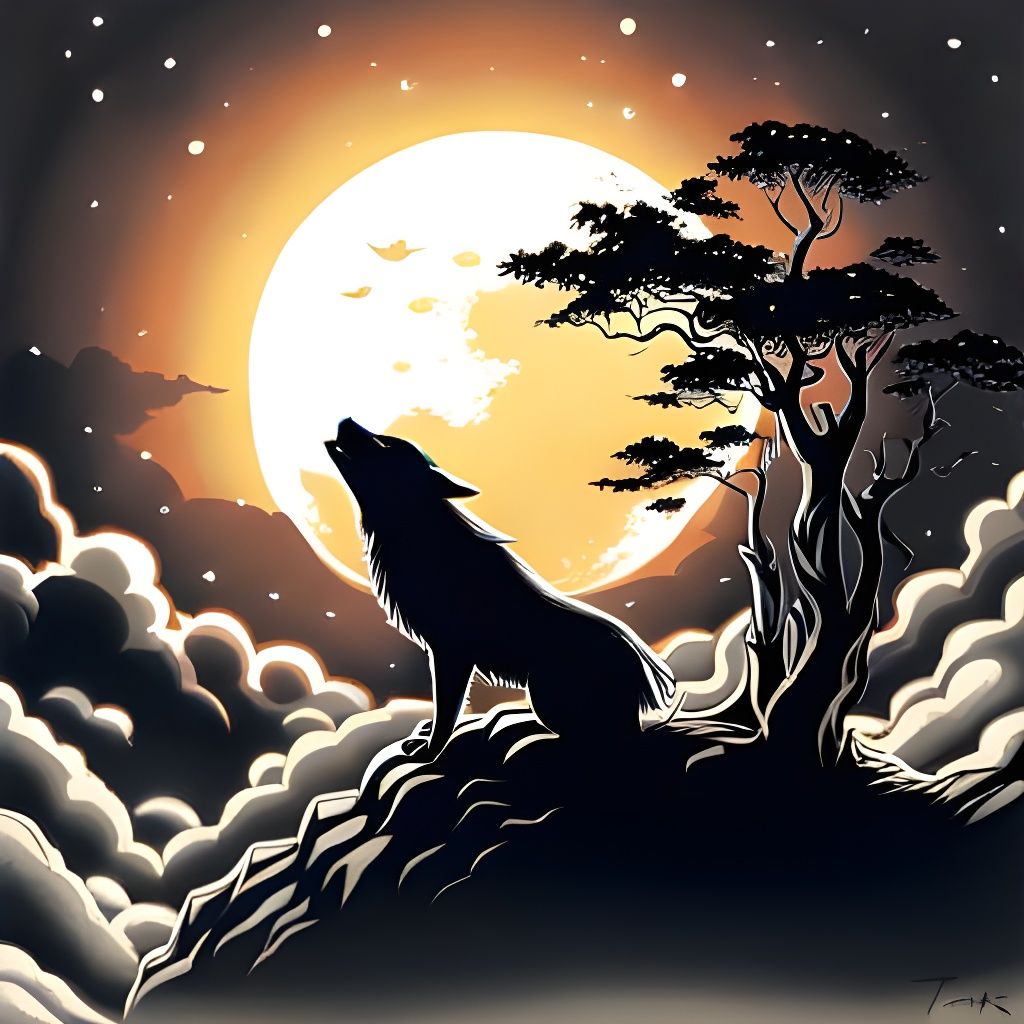 Amaterasu White Wolf in Sumi-e Style