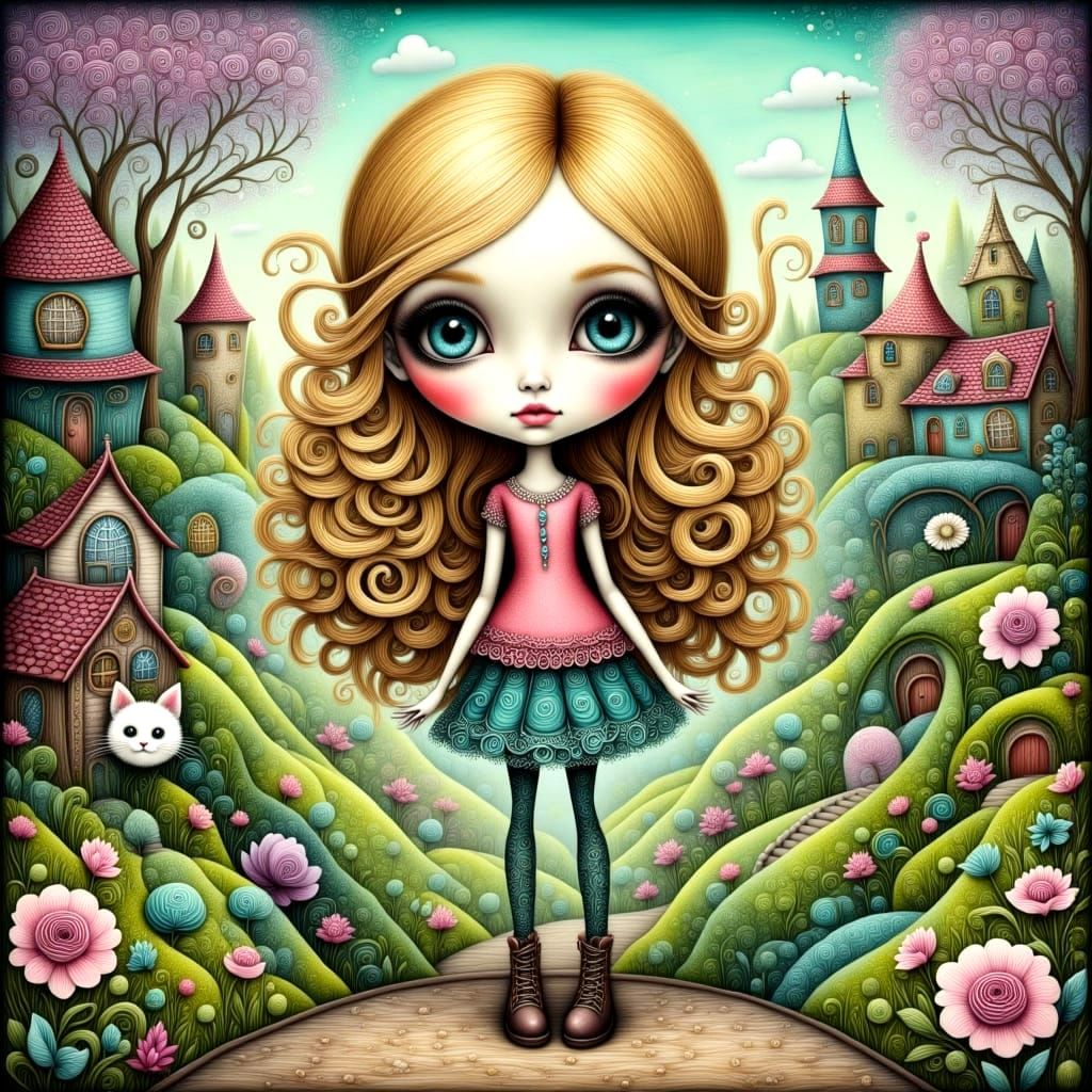 Vibrant Punky Girl in Whimsical Oil Painting