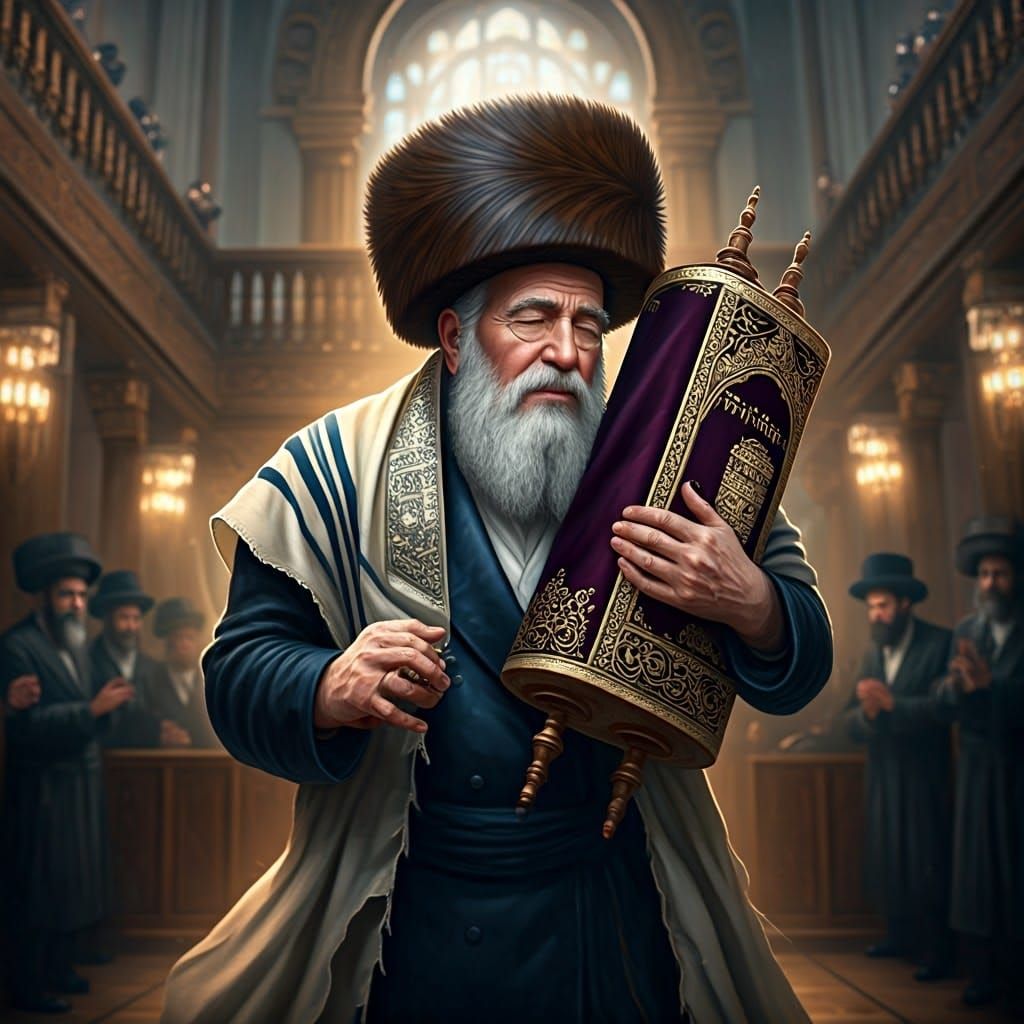Hasidic Rebbe Dancing with Torah Scroll