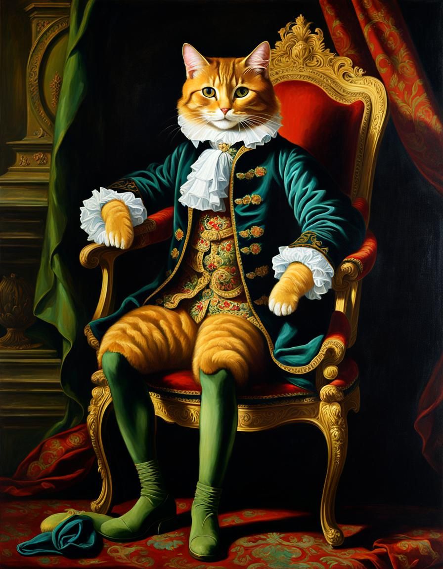Aristocratic Cat Portrait in Baroque Style
