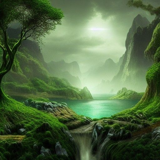 Brilliant Green Diamond in Digital Matte Painting Style