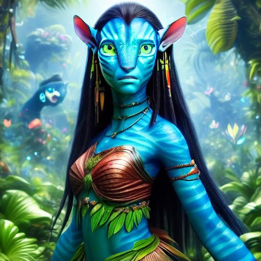 Photorealistic Na'vi Woman Portrait in Jungle