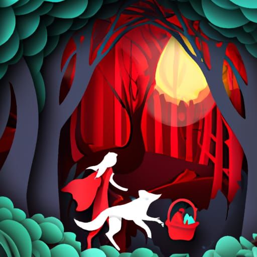 Little Red Riding Hood and Wolf in Paper Cut