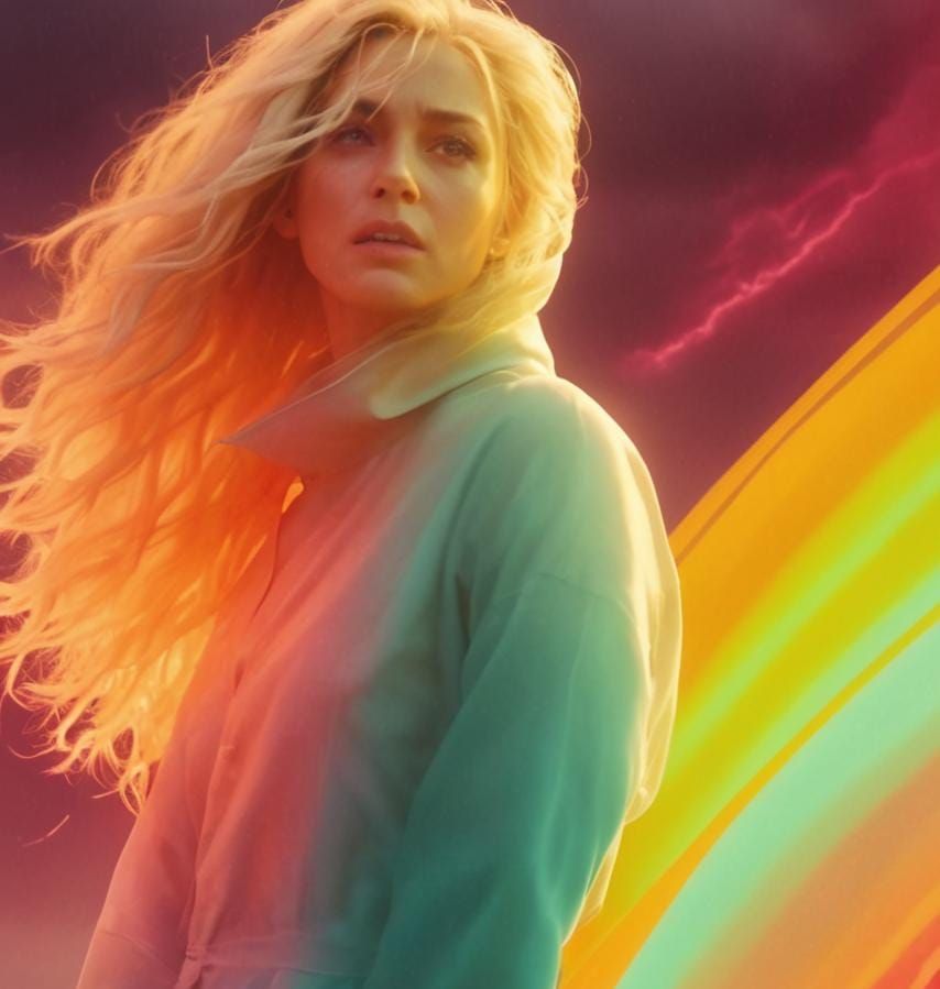 Woman Struggles Against Wind in Hyperrealistic 3D Art