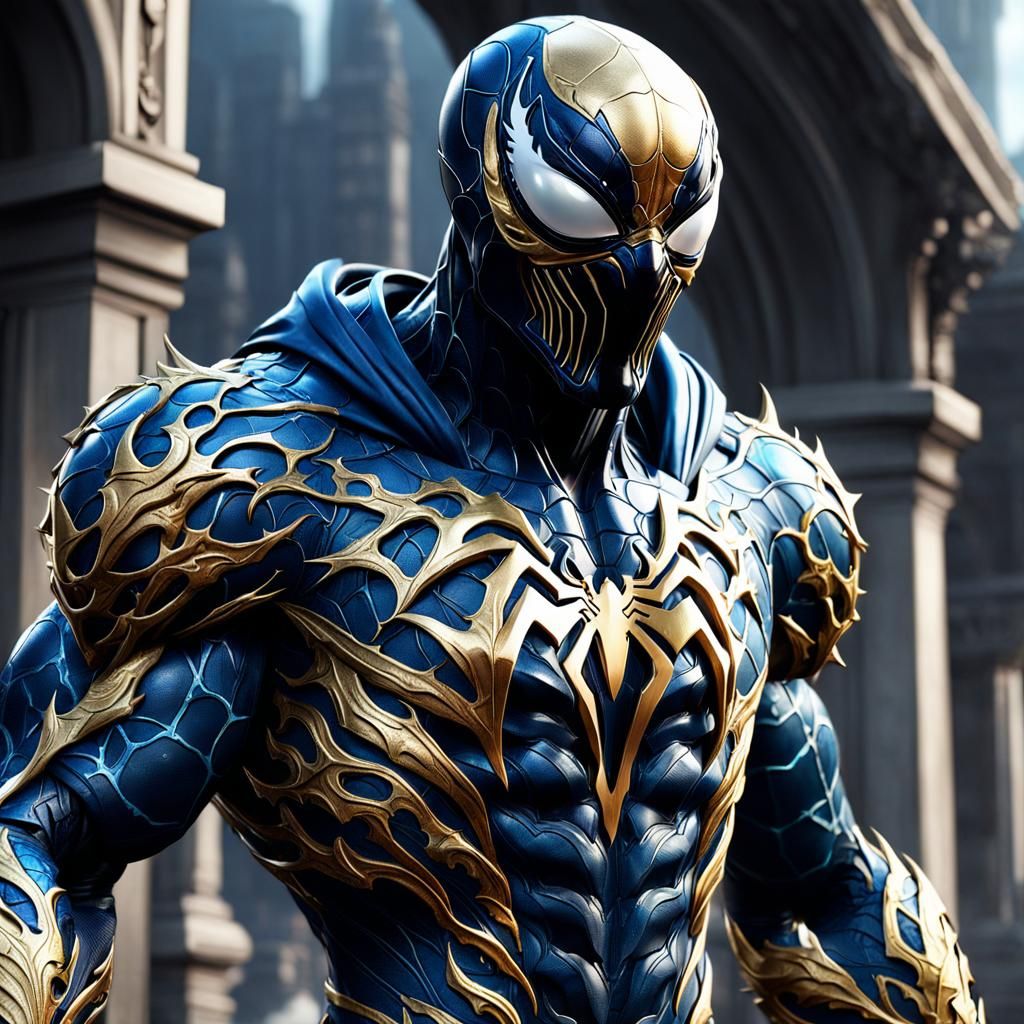 Spiderman Venom in Blue and Gold Symbiont Armor