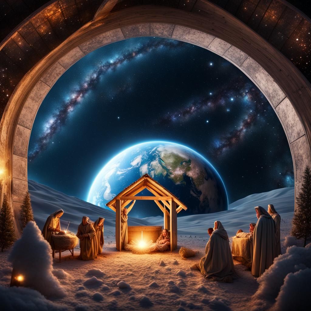 Christmas Nativity in Earth Planet with Milky Way