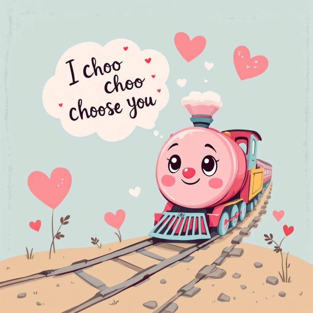 Adorable Pink Valentine's Card with Choo Choo Train