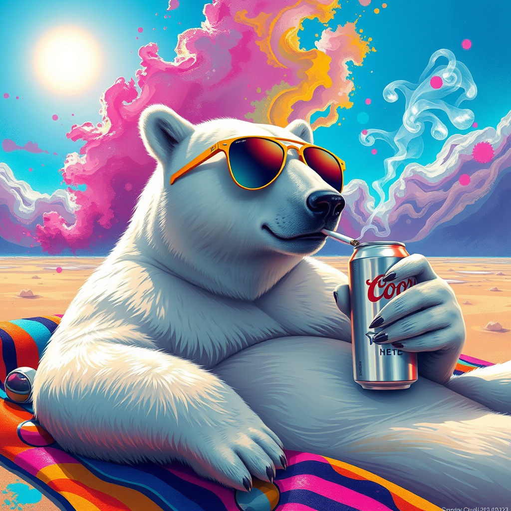 Cool Polar Bear on Surreal Beach