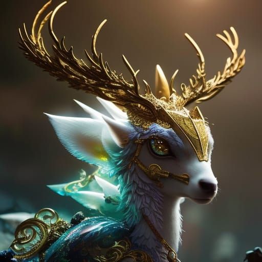 Celestial Deer with Flowered Horns: Digital Rendering
