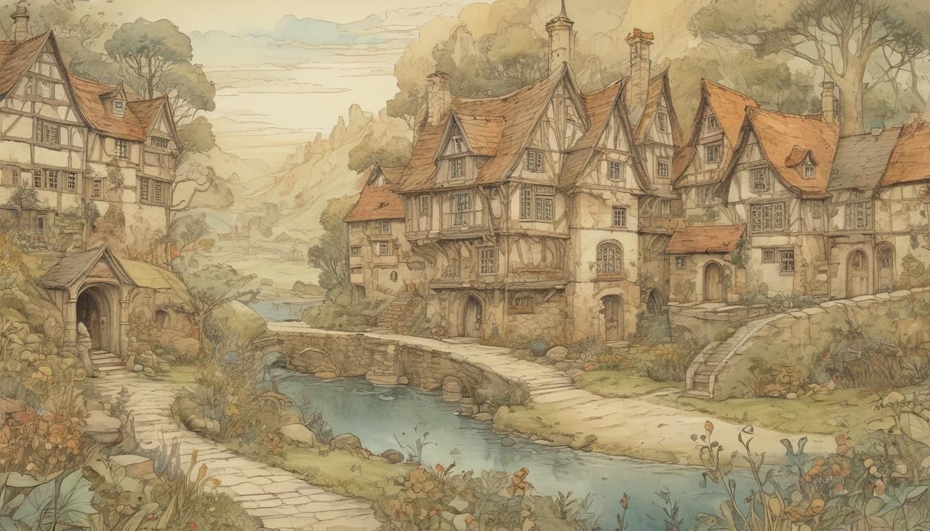 Whimsical Fantasy Location Blueprints in Watercolour