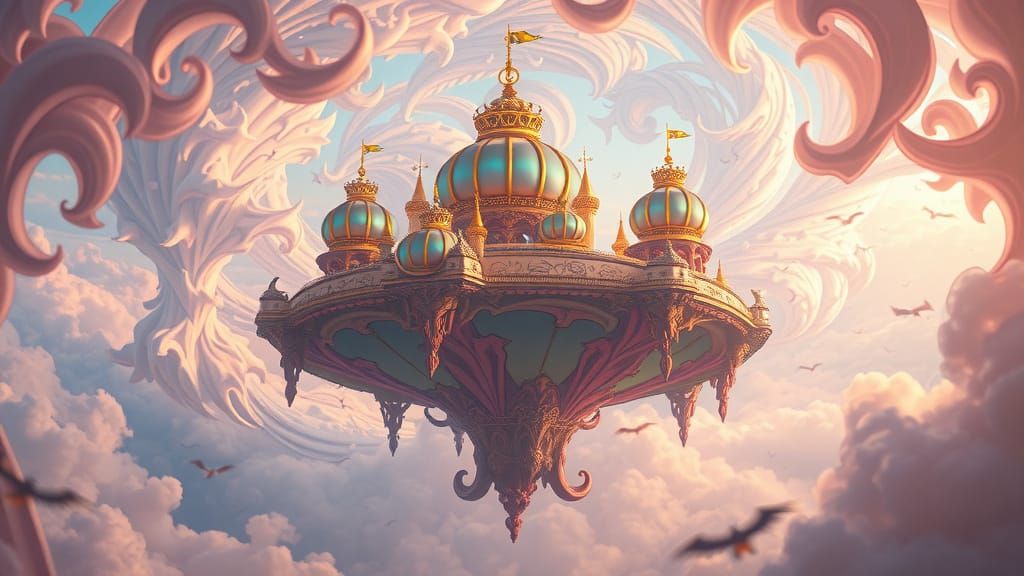 Ethereal Fantasy Realm Suspended in Vibrant Iridescent Hues