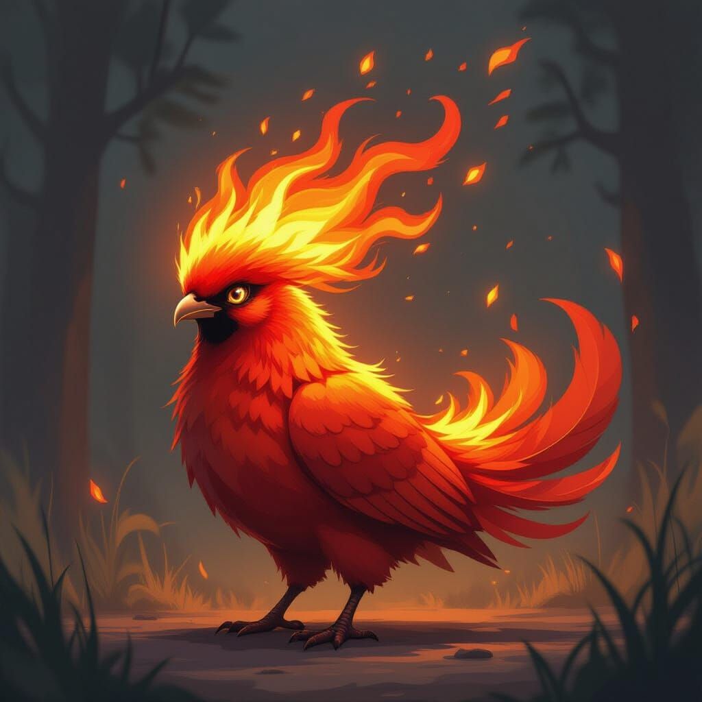 Fiery Creature with Red Plumage: Digital Art