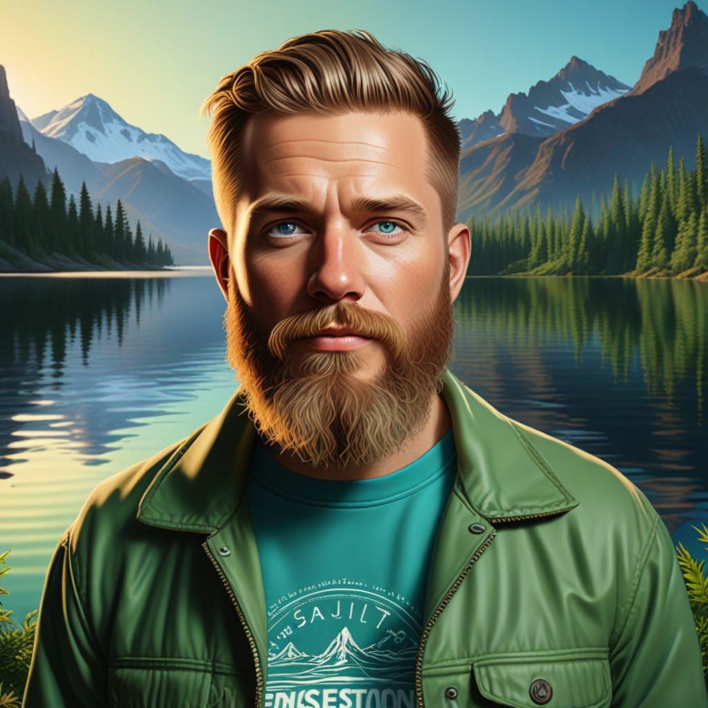 Ruggedly Handsome Digital Portrait with Cannabis Elements