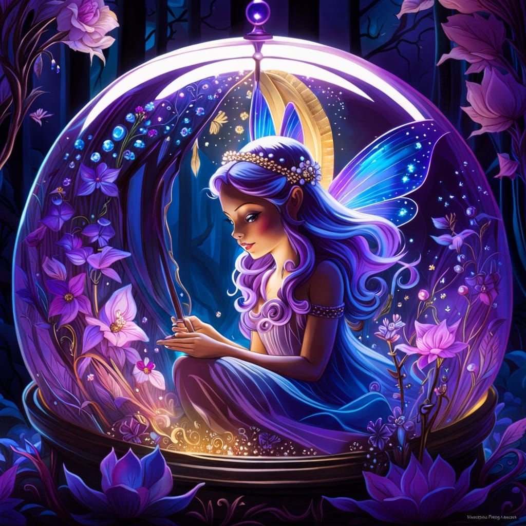Fairy in Glowing Crystal Garden, Ethereal Art