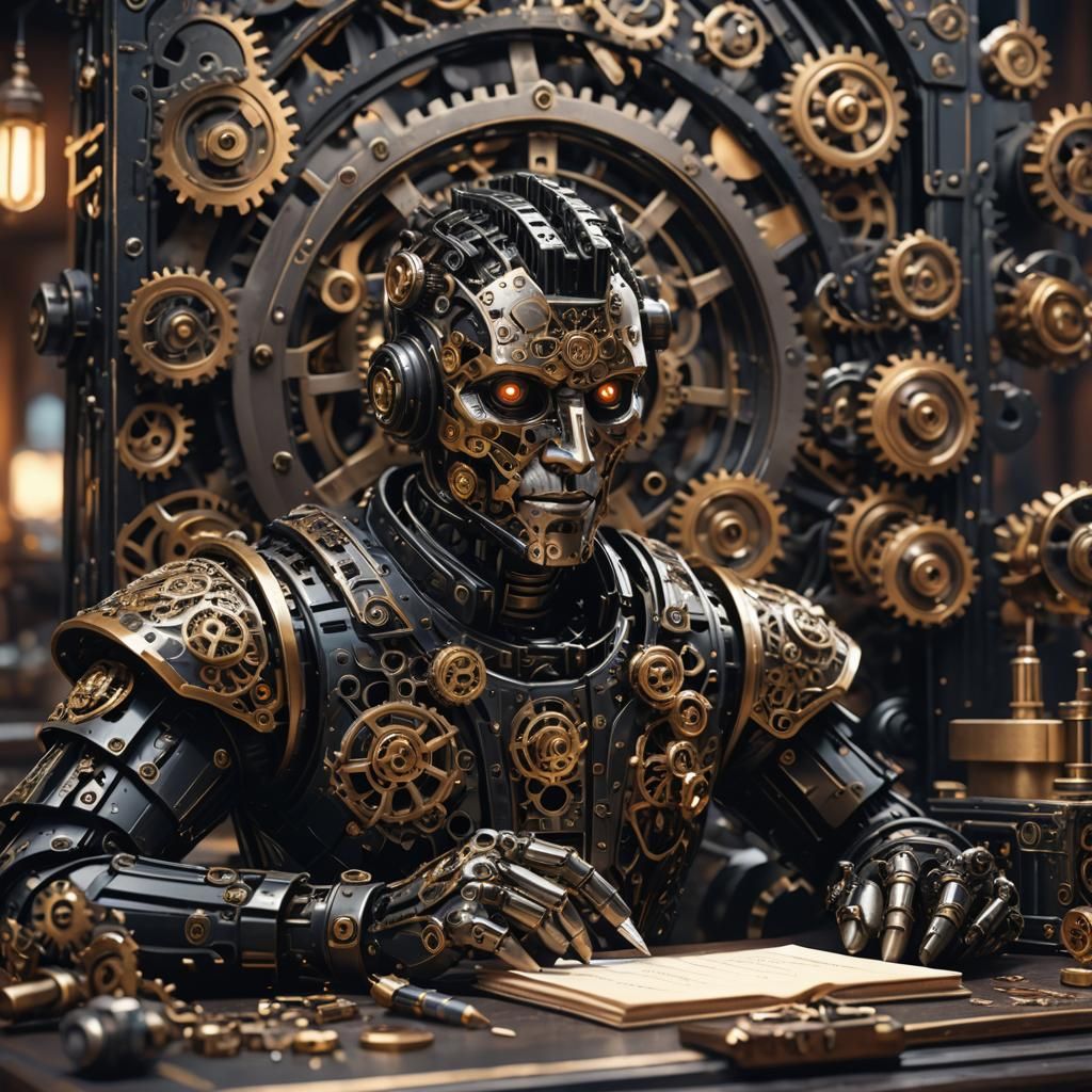 Automaton Composed of Gears Writing at Desk