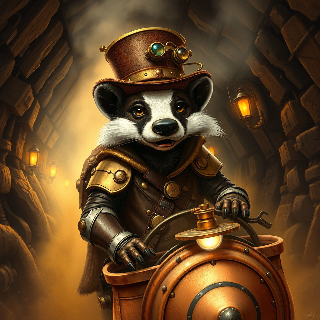 Steampunk Badger Adventurer in Gold Mine