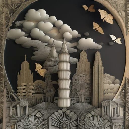 City in Clouds: Multi-Layered Papercraft Sculpture