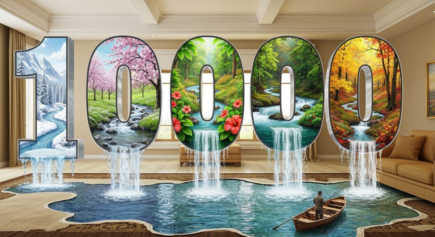 Seasonal Landscapes in Acrylic Numerals, Hyperrealistic Inte...