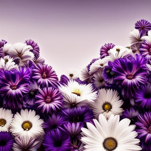Hyperrealistic Purple and White Flower Array