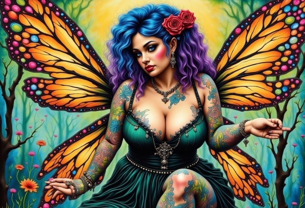 Curvy Fairy Portrait with Tattoos and Piercings