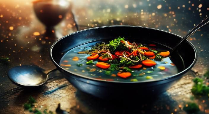 Vibrant Oil Painting of Man Eating Soup