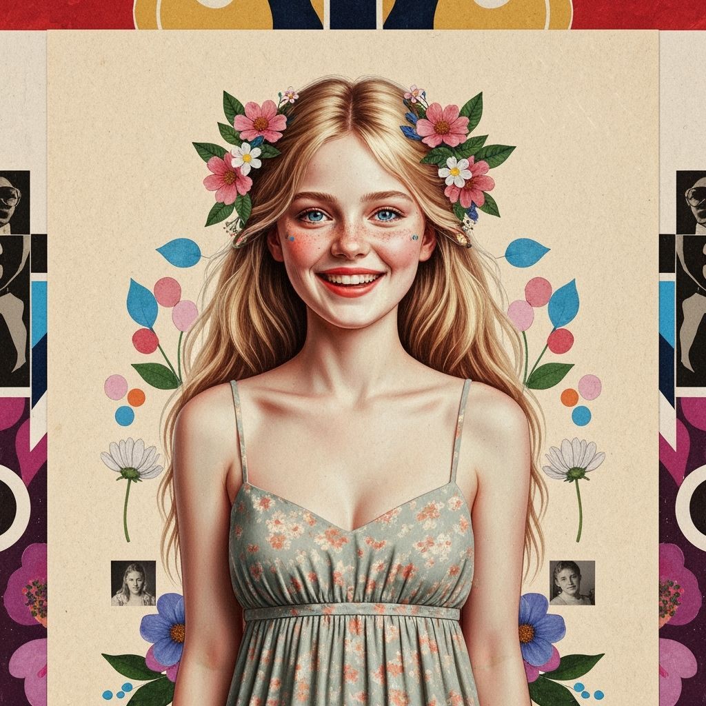 Cheerful Woman in Folk Art Collage Style