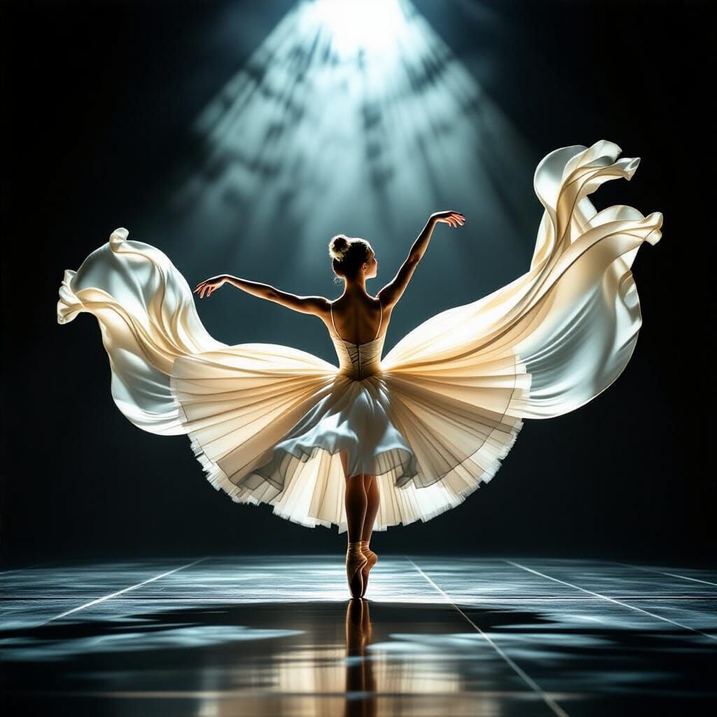 Ballerina's Liquid Light Dance: Photorealistic Fantasy