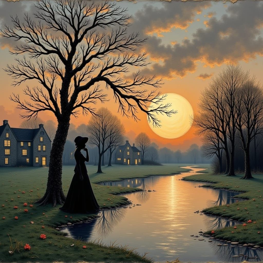 Moonlit Seaside Scene in Soft, Ethereal Brushstrokes