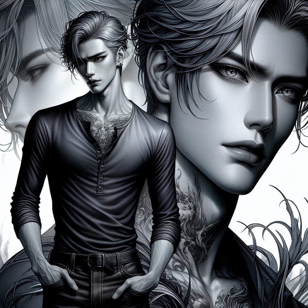 Gothic Asian Man with Predatory Grace