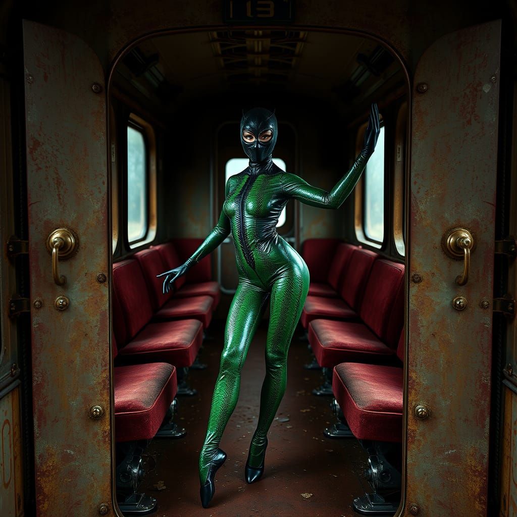 Ballerina in Rusty Carriage with Snake-Latex Attire