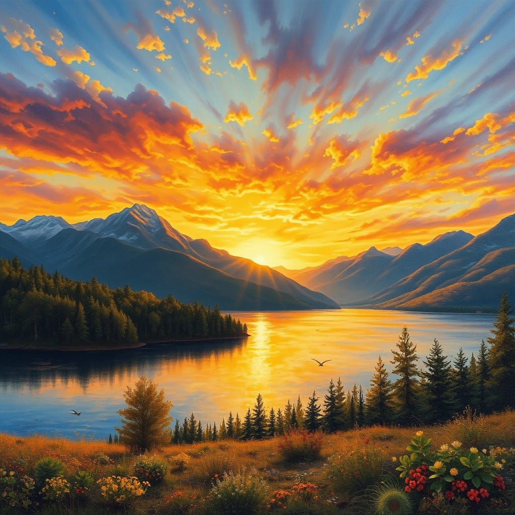 Surreal Sunset Lake Scene in Oil Painting by James Gurney