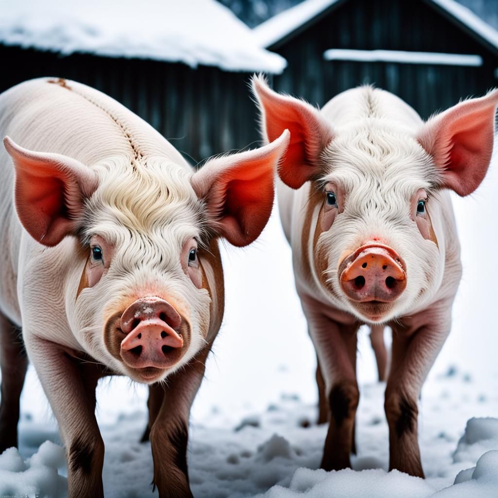 Pigs in Deep Snow: Professional Portrait Photography