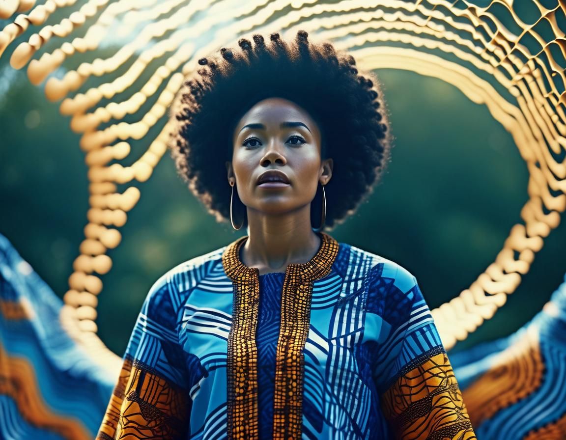 Woman Speaking into Sound Wave Sculpture