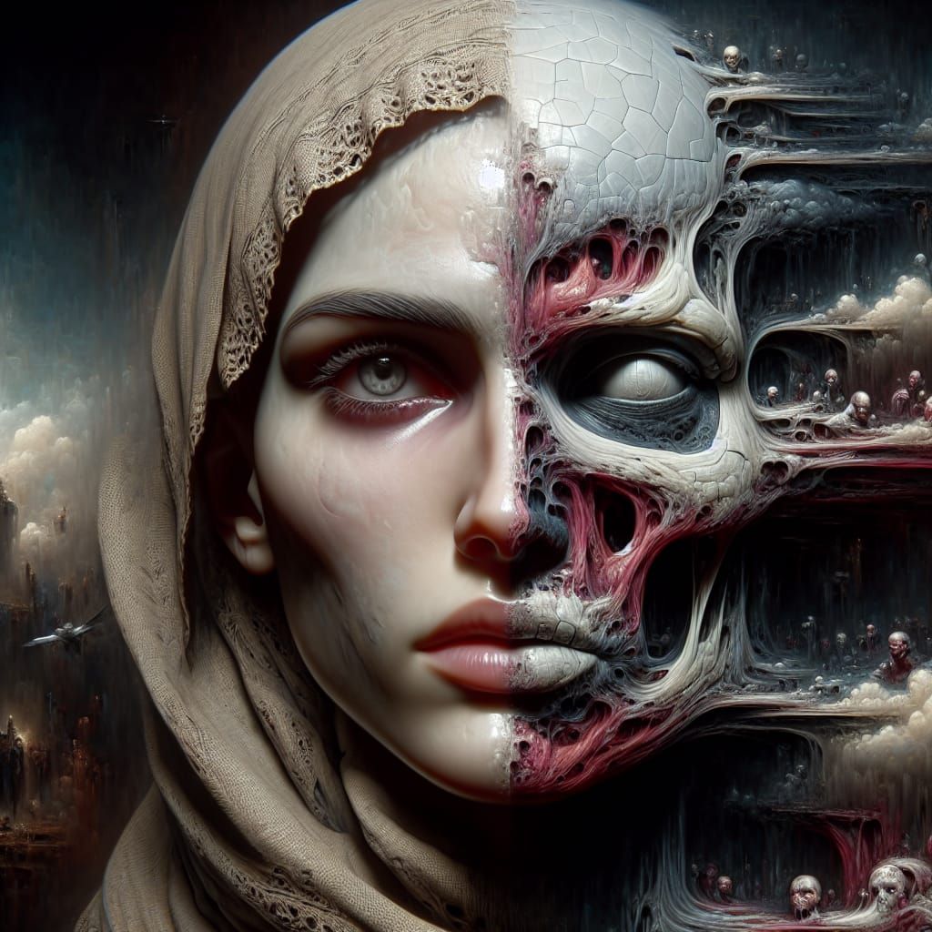 Human to Ceramic Transformation in Oil Paint Style