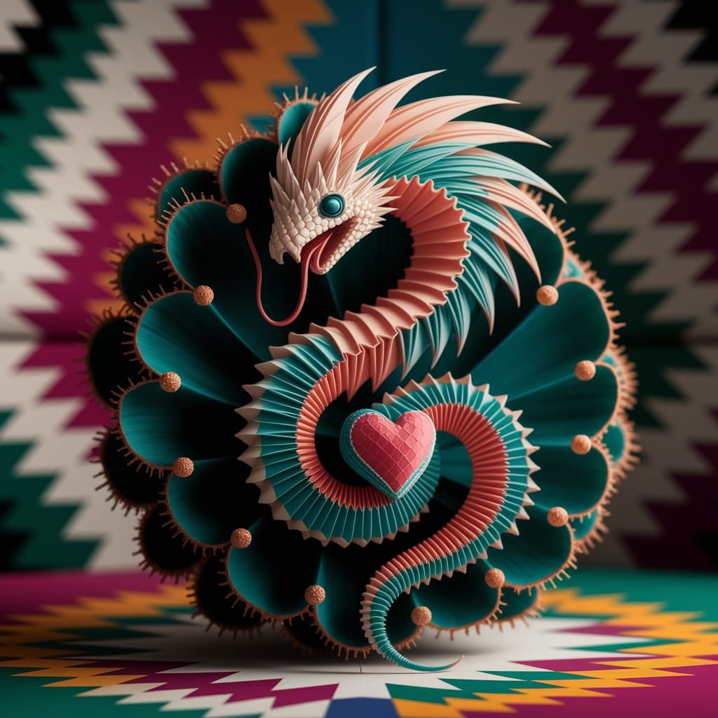 Origami Feathered Serpent with Biotechnological Heart