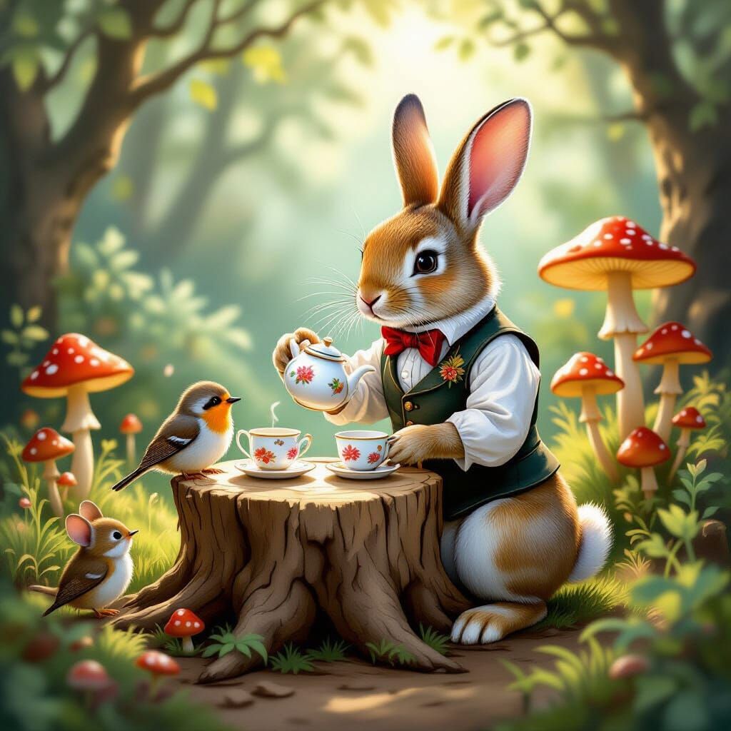 Whimsical Rabbit Tea Party in Enchanted Forest