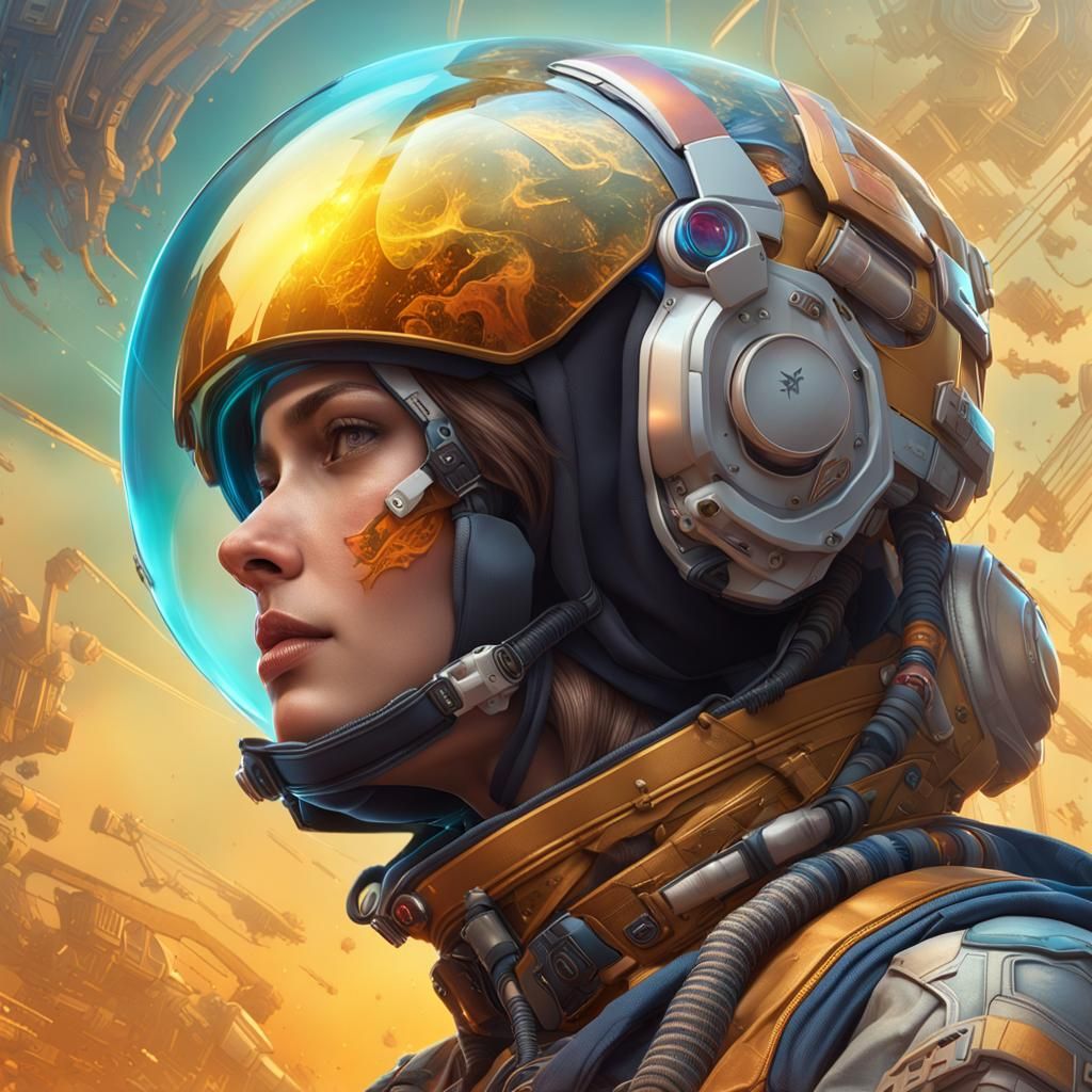 Woman in Honeycomb Helmet: Hyperrealistic Portrait