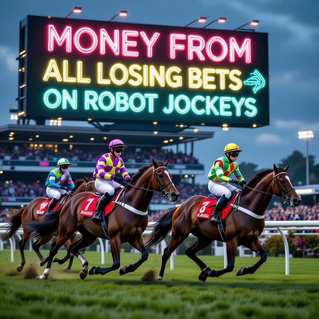 Robot Jockeys Race at Aintree in Cyberpunk Style