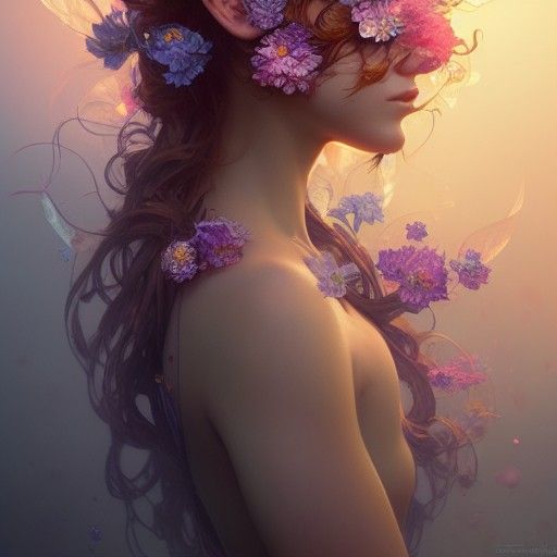 Flower Fairy Portrait in Art Nouveau Style