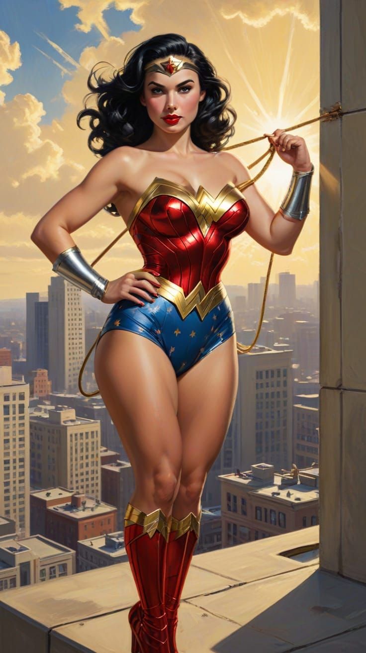 Wonder Woman Portrait in Elvgren Pin-Up Style