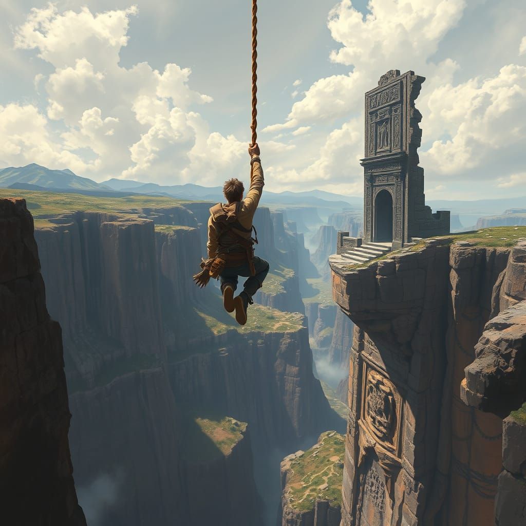 Adventurer Reaches Ancient Ruins: Matte Painting Style