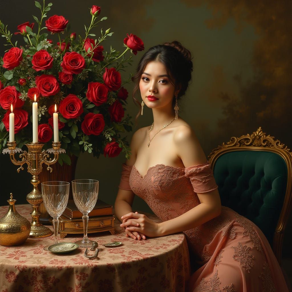 Refined Christmas Elegance in Oil-on-Canvas Style