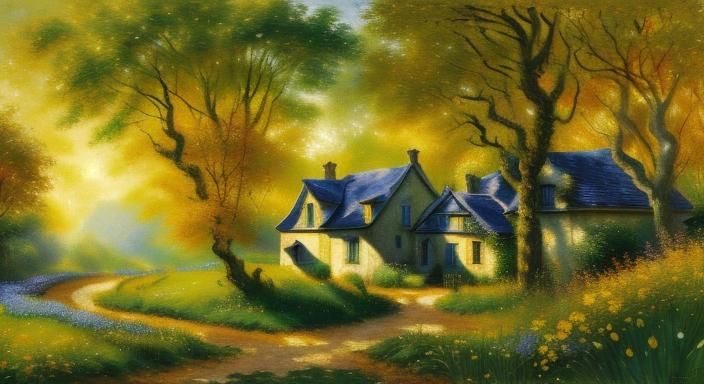 Impressionist Village Scene in Van Gogh Style