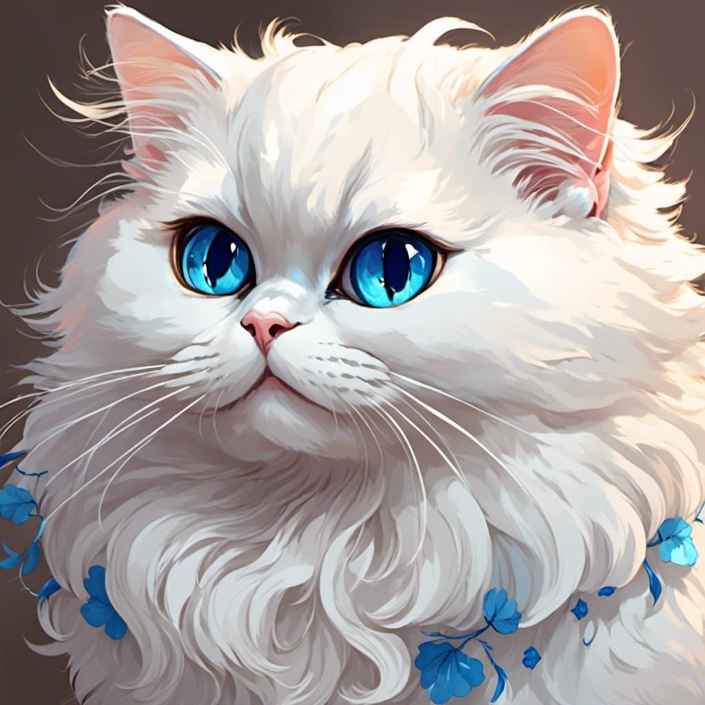 Smiling White Persian Cat with Blue Eyes
