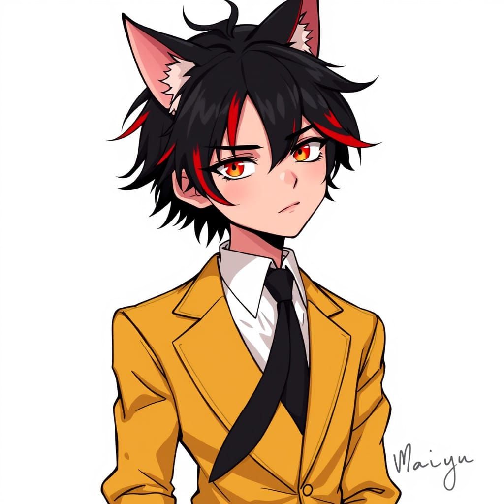 Feline-Human Hybrid in Edgy Gold Suit