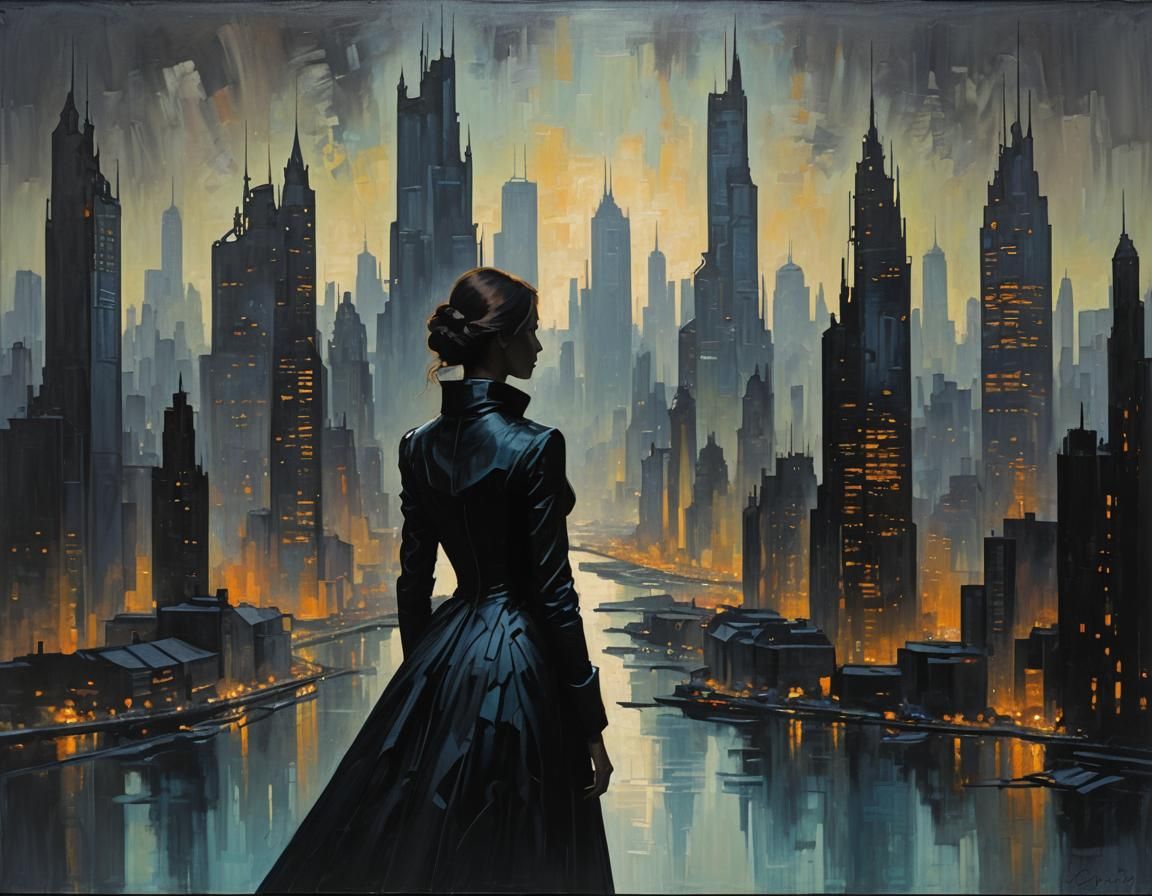 Futuristic Silhouette in Dark Impressionist Style