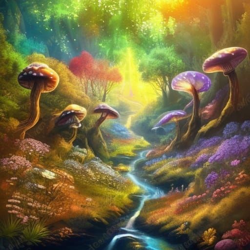 Whimsical Fairies in Enchanted Forest Oil Painting