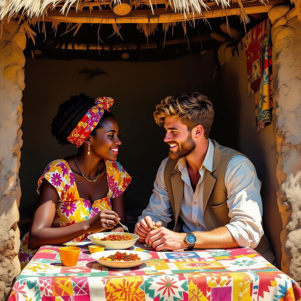 Joyful Meal Shared in Vibrant African Village